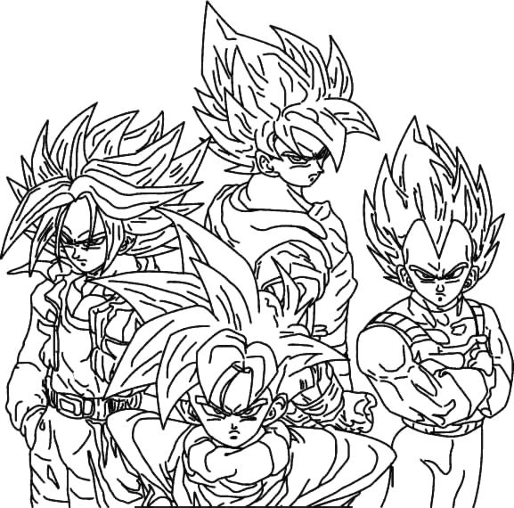 image,un coloriage de dragon ball sur la quelle on voie 4 supers ...